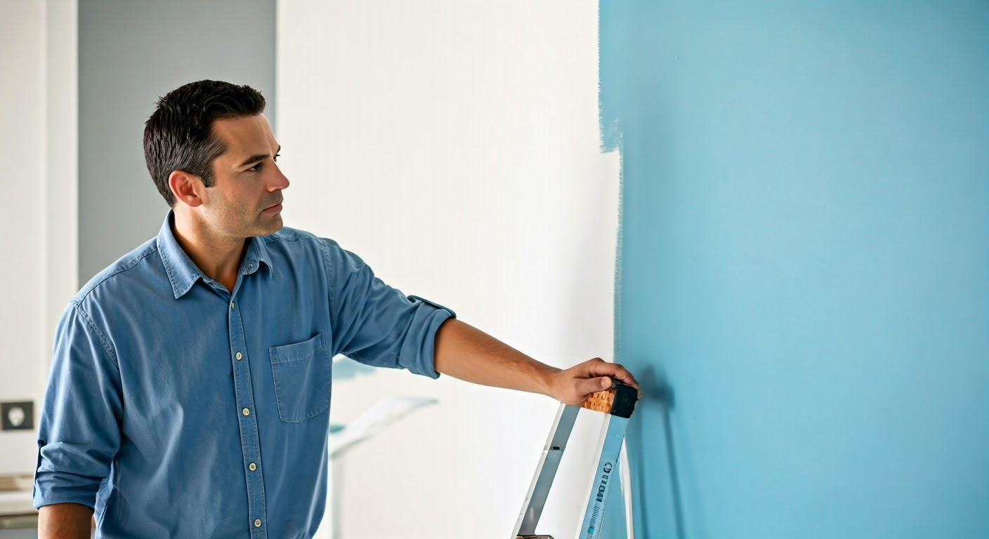 Property manager inspecting painted apartment.