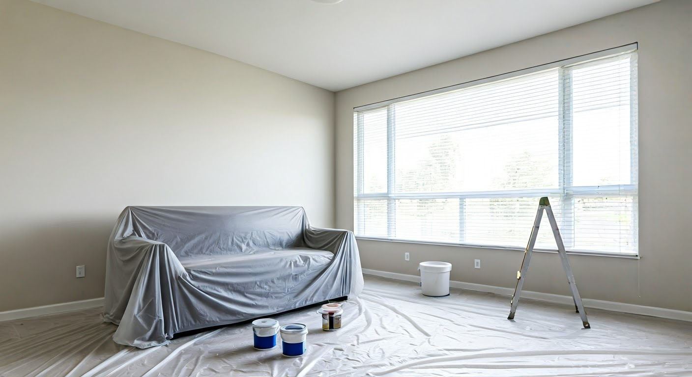 Interior of rental property prepared for painting.