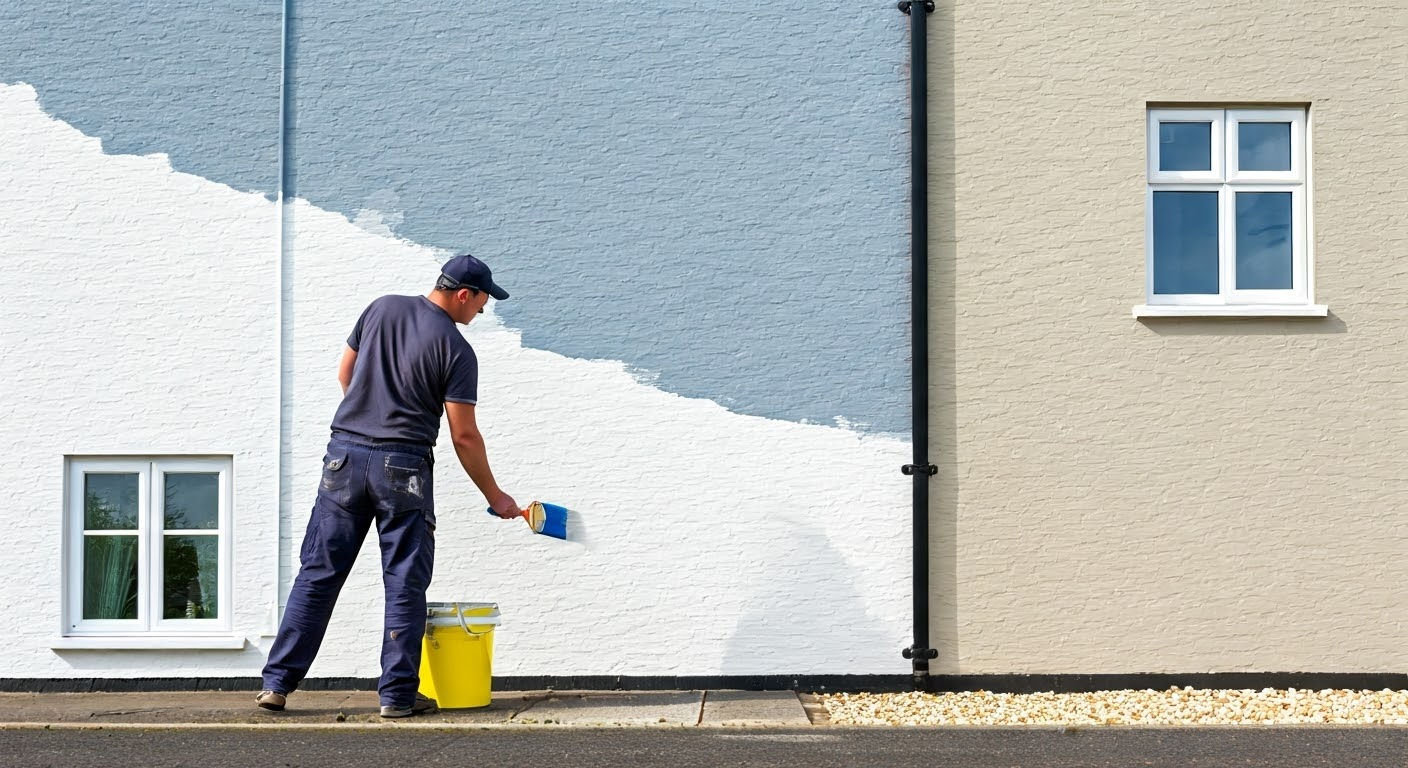 Professional painter working on rental property.